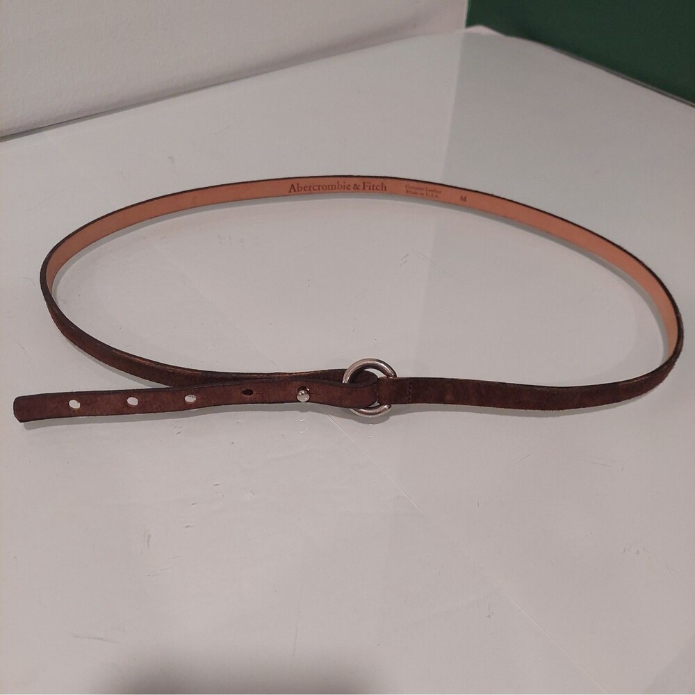 Abercrombie & Fitch Brown suede Skinny Belt O-ring Colar Stud Closure Sz Medium